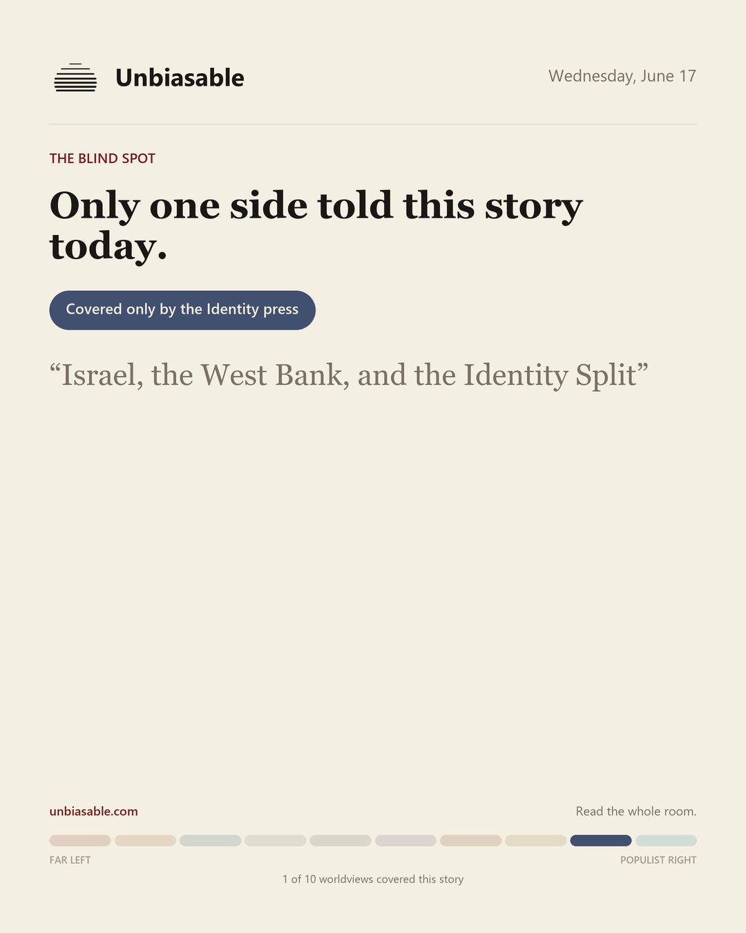 A story only the Identity press covered today: Israel, the West Bank, and the Identity Split.
