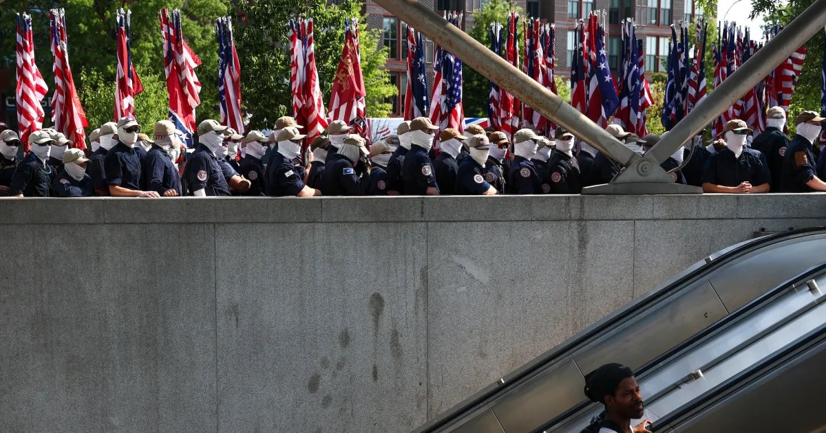 Patriot Front marches 400 masked white nationalists through the capital on Independence Day