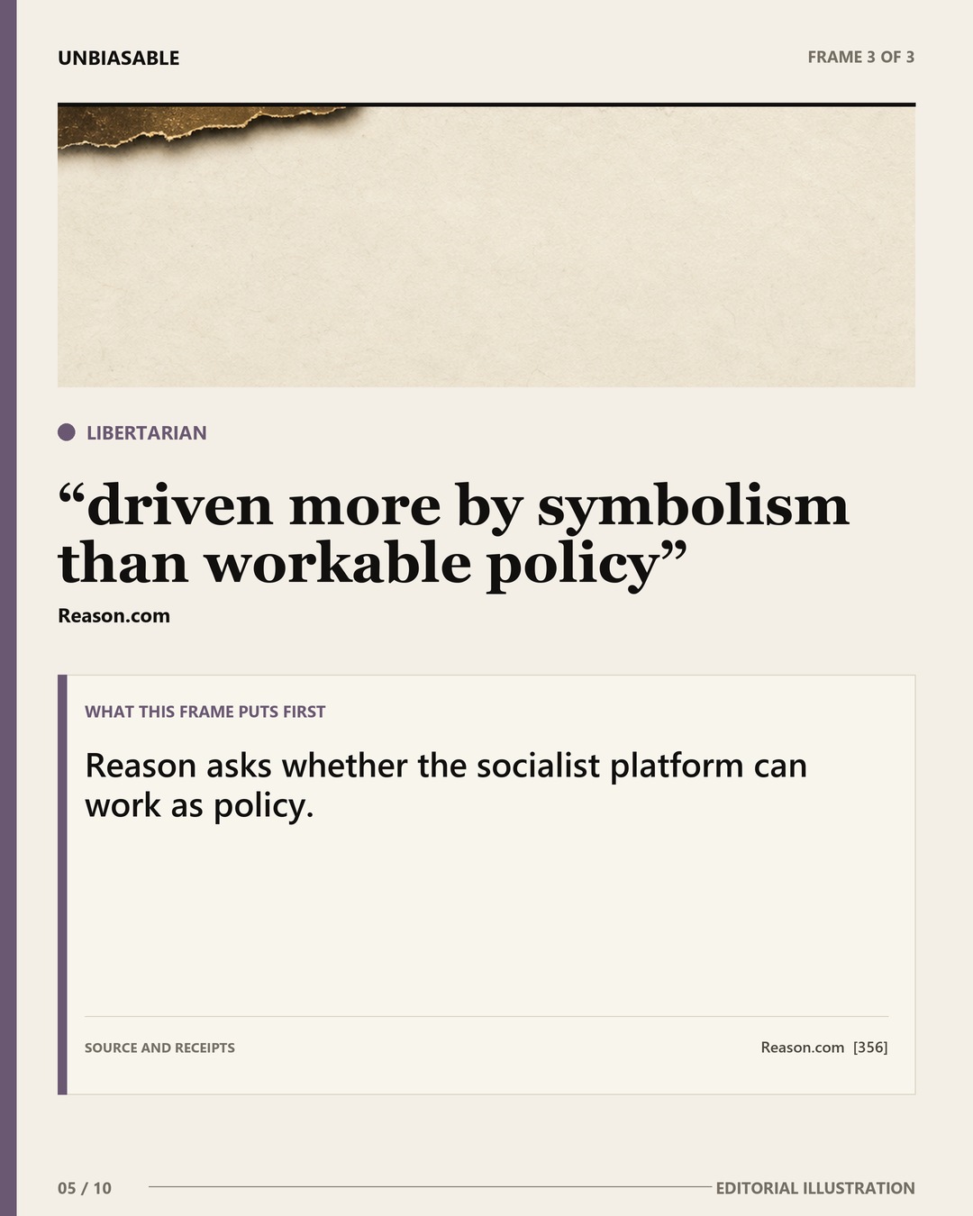 Libertarian frame: driven more by symbolism than workable policy Reason asks whether the socialist platform can work as policy.