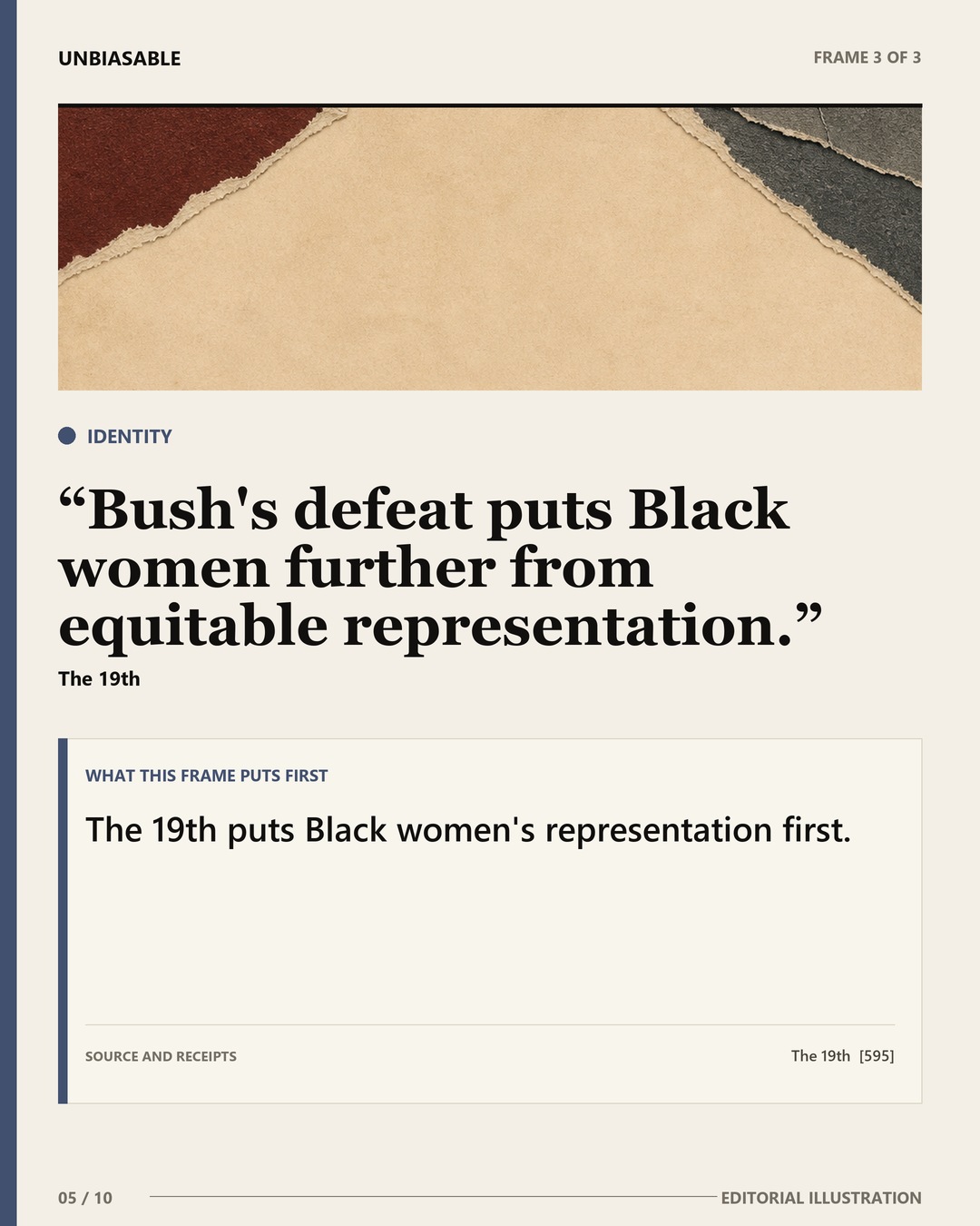 Identity frame: Bush's defeat puts Black women further from equitable representation. The 19th puts Black women's representation first.